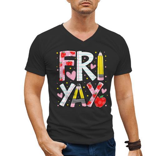 Happy Fri-Yay Teacher Back To School Friday Lovers Men's V-Neck T-Shirt - teacherstshirts.com CA
