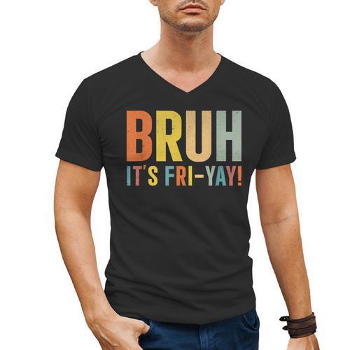 Happy Friyay Teacher Shirt Cute Teacher Fashion Bruh Fri-Yay Men's V-Neck T-Shirt - teacherstshirts.com CA