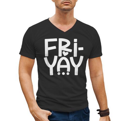 Happy Friyay Teacher Shirt Cute Teacher Fashion Fri-Yay Men's V-Neck T-Shirt - teacherstshirts.com CA