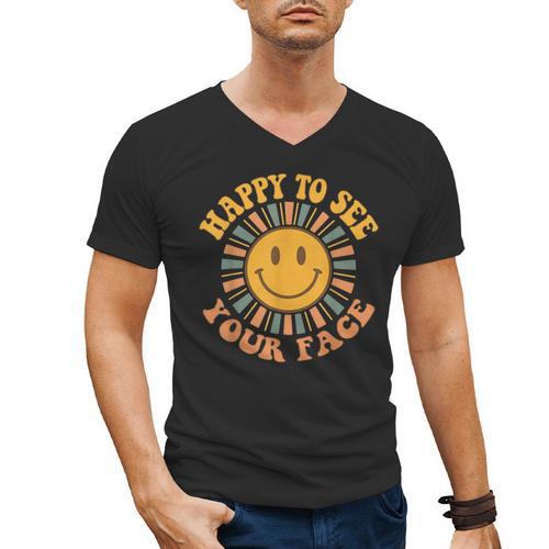 Happy To See Your Face Retro Happy Teacher Back To School Men's V-Neck T-Shirt - teacherstshirts.com UK