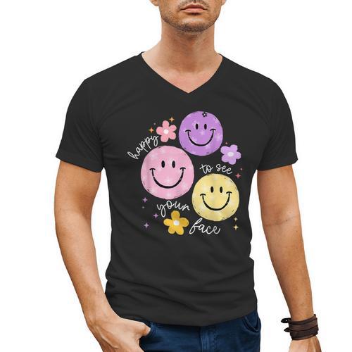 Happy To See Your Face Teacher Flower Back To School Men's V-Neck T-Shirt - teacherstshirts.com AU