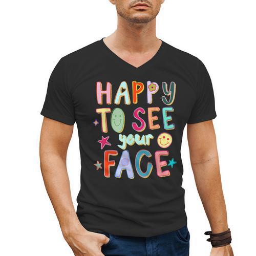 Happy To See Your Face Teacher Retro Back To School Men's V-Neck T-Shirt - teacherstshirts.com AU
