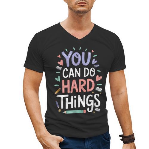 You Can Do Hard Things Test Day Teacher Kids Men's V-Neck T-Shirt - teacherstshirts.com AU