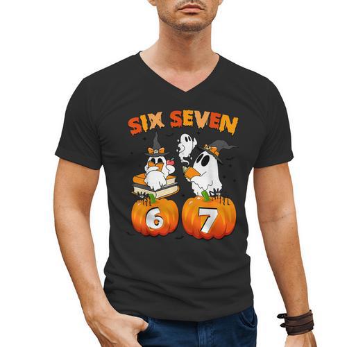 Haunted By 67 Boo Ghost Pumpkin Halloween Teacher Men's V-Neck T-Shirt - teacherstshirts.com DE