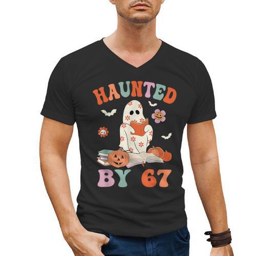Haunted By 67 Boo Ghost Teacher 6 7 Halloween Costume Men's V-Neck T-Shirt - teacherstshirts.com UK