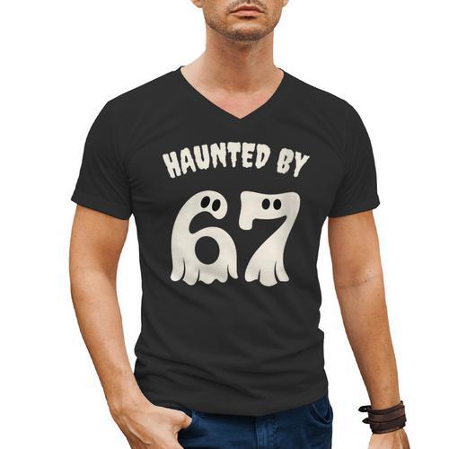 Haunted By 67 Teacher Halloween 6 7 Shirt Men's V-Neck T-Shirt - teacherstshirts.com