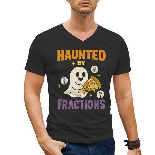 Haunted By Fractions Math Halloween Teacher Men's V-Neck T-Shirt - teacherstshirts.com DE