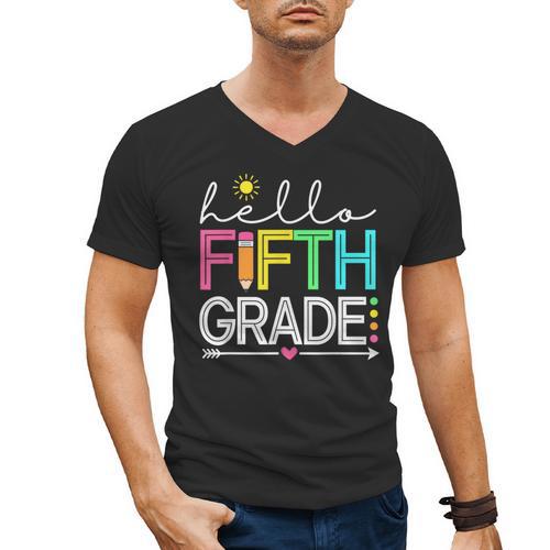 Hello Fifth Grade Teacher Student 5th Grade Back To School Men's V-Neck T-Shirt - teacherstshirts.com