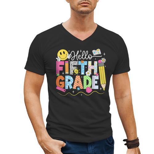 Hello Fifth Grade Team 5th Grade Back To School Teacher Kids Men's V-Neck T-Shirt - teacherstshirts.com UK