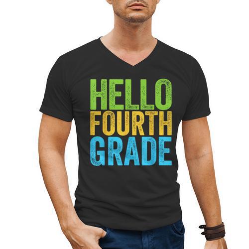 Hello Fourth Grade Shirt 4th Grade Boy Girl Student Teacher Men's V-Neck T-Shirt - teacherstshirts.com