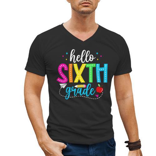 Hello Sixth Grade Cute Back To School 6th Grade Teacher Kids Men's V-Neck T-Shirt - teacherstshirts.com CA