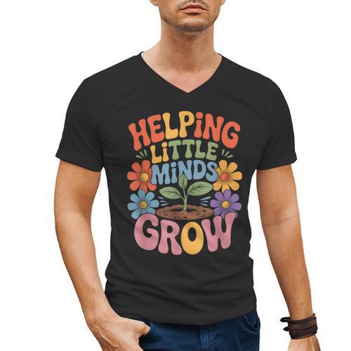 Helping Little Minds Grow Teacher First Day Back To School Men's V-Neck T-Shirt - teacherstshirts.com AU