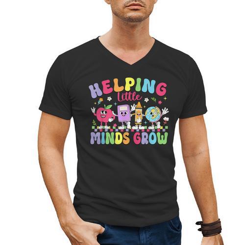 Helping Little Minds Grow Teacher Life Back To School Men's V-Neck T-Shirt - teacherstshirts.com AU