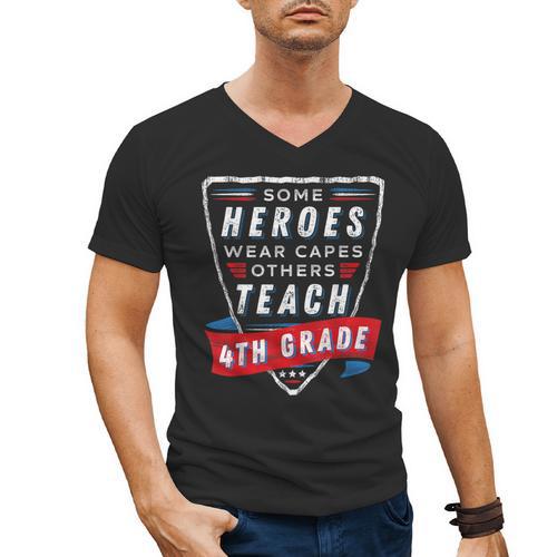 Some Heroes Wear Capes Others Teach 4th Grade Teacher Men Women Kids Men's V-Neck T-Shirt - teacherstshirts.com UK