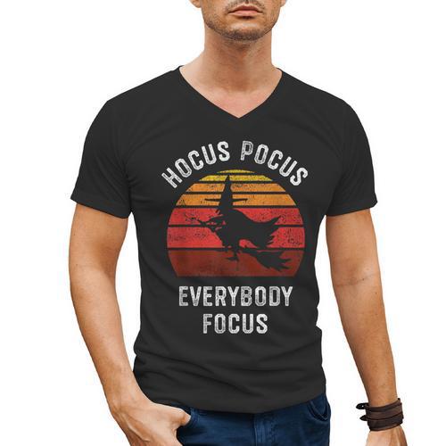 Hocus Pocus Everybody Focus Witch Halloween Teacher Women Men's V-Neck T-Shirt - teacherstshirts.com DE