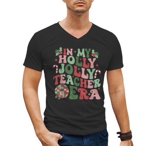 In My Holly Xmas Jolly Teacher Era Teacher Vibes Christmas For Men Women Kids Men's V-Neck T-Shirt - teacherstshirts.com UK