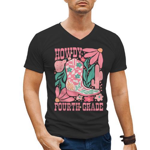 Howdy Fourth Grade Western 4th Grade Teacher Cowboy Cowgirl Men's V-Neck T-Shirt - teacherstshirts.com AU