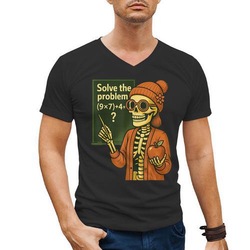 HUGvyn Halloween Skeleton Six Seven 67 Meme PEMDAS Teacher Men's V-Neck T-Shirt - teacherstshirts.com