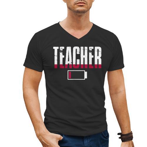 Humor Teacher Empty Battery Power Men Women Men's V-Neck T-Shirt - teacherstshirts.com UK