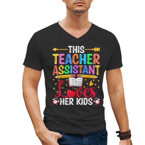 Instructional Assistant Loves Her Kids Teacher Assistant Men's V-Neck T-Shirt - teacherstshirts.com DE