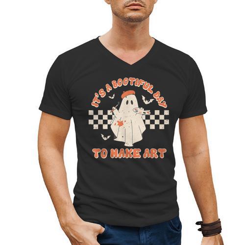 It's A Bootiful Day To Make Art Halloween Art Teacher Men's V-Neck T-Shirt - teacherstshirts.com DE