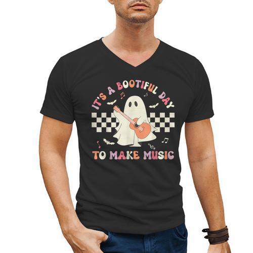 It's A Bootiful Day To Make Music Teacher Musician Halloween For Men Women Kids Men's V-Neck T-Shirt - teacherstshirts.com