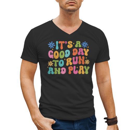 Its A Good Day To Run And Play PE Teacher Physical Education Men's V-Neck T-Shirt - teacherstshirts.com CA