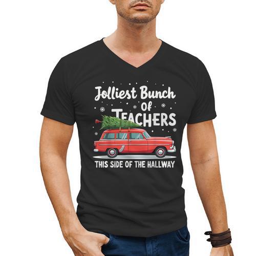 Jolliest Bunch Of Teachers This Side Of The Hallway Xmas PJ Men's V-Neck T-Shirt - teacherstshirts.com AU