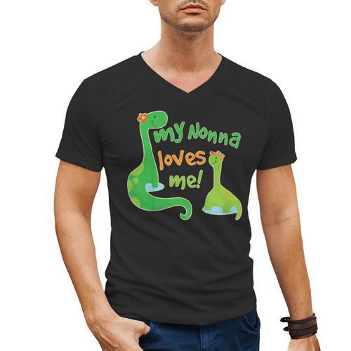 Kids My Nonna Loves Me Dinosaur Grandson Men's V-Neck T-Shirt - Bostonterriersmerch.com