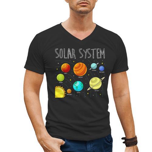 Kids Solar Systems Cute Planets Space Science Teacher School Men's V-Neck T-Shirt - teacherstshirts.com