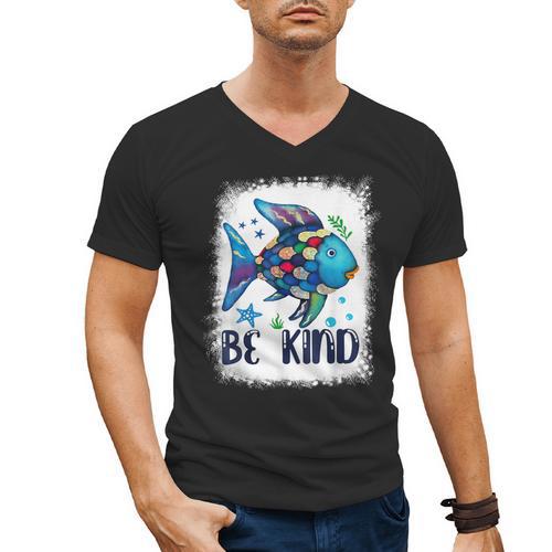 Be Kind Rainbow Fish Teacher Life Back To School Teaching Men Women Men's V-Neck T-Shirt - teacherstshirts.com CA