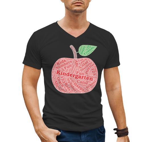 Kindergarten Apple Word Art For Teachers & Students Men's V-Neck T-Shirt - teacherstshirts.com CA