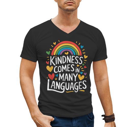Kindness Comes In Many Languages ESL English Teacher Men's V-Neck T-Shirt - teacherstshirts.com CA