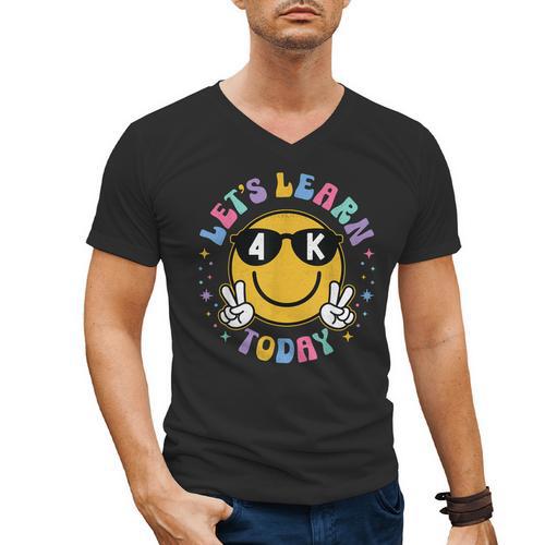 Lets Learn Today Shirt Smile Face 4K Teacher Back To School Men's V-Neck T-Shirt - teacherstshirts.com UK