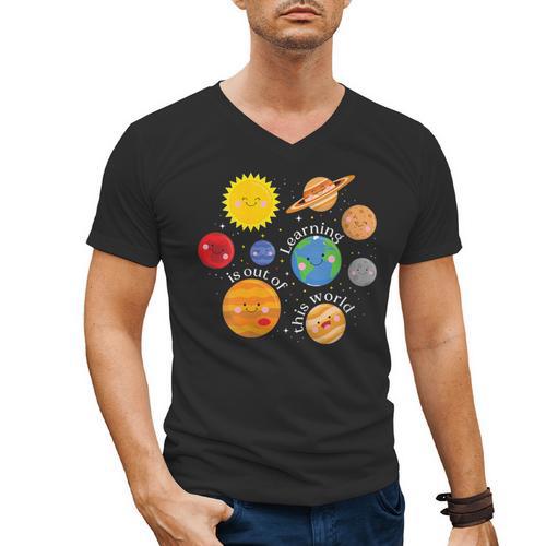 Learning Is Out Of This World Science Teacher Planets Men's V-Neck T-Shirt - teacherstshirts.com CA