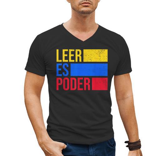 Leer Es Poder Colombian Spanish Teacher Maestra Colombia Men's V-Neck T-Shirt - teacherstshirts.com