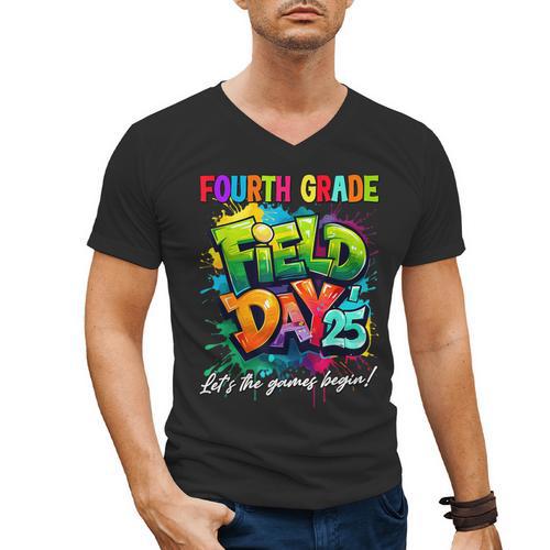 Let The Games Begin Fourth Grade Field Day 2025 Teacher Kid Men's V-Neck T-Shirt - teacherstshirts.com