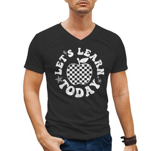 Let's Learn Today Checkered Apple Back To School Teacher Men's V-Neck T-Shirt - teacherstshirts.com