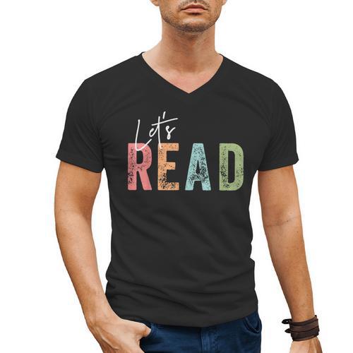 Let's Read Book Nerd Reading Book Lover Librarian Teacher Men's V-Neck T-Shirt - teacherstshirts.com CA