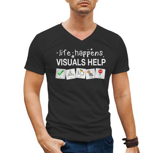 Life Happens Visuals Help Special Education Teacher Aide Men's V-Neck T-Shirt - teacherstshirts.com CA