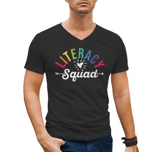 Literacy Squad Reading Teacher Interventionist Specialist Men's V-Neck T-Shirt - teacherstshirts.com AU
