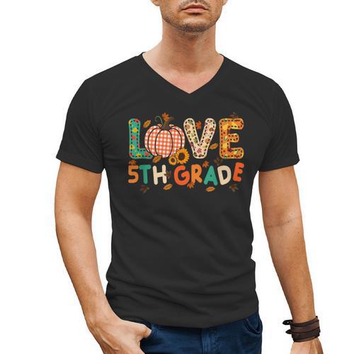 Love 5th Grade Thanksgiving Colorful Fall Leaves Teacher Men's V-Neck T-Shirt - teacherstshirts.com CA
