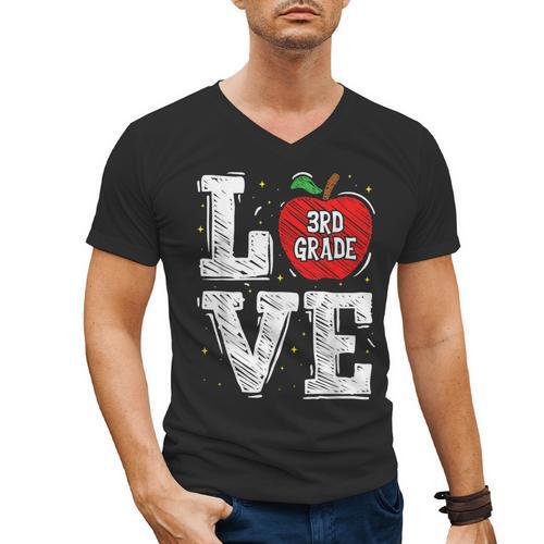 LOVE Apple 3rd Grade Teacher Student School Men's V-Neck T-Shirt - teacherstshirts.com AU