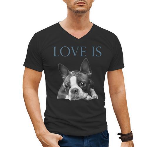 Love Is Boston Terrier Bostie Men's V-Neck T-Shirt - Bostonterriersmerch.com UK