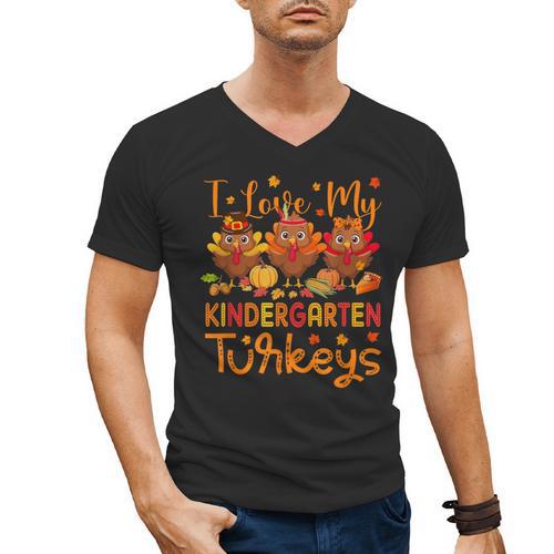 I Love My Kindergarten Turkeys Thanksgiving Teacher Students Men's V-Neck T-Shirt - teacherstshirts.com UK