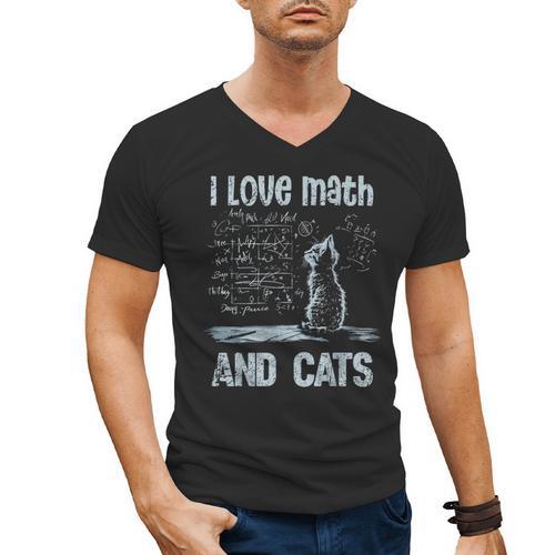 I Love Math And Cats Cat Lover Science Teacher Student Men's V-Neck T-Shirt - teacherstshirts.com UK