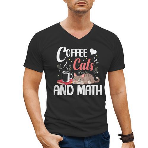 I Love Math Cats And Coffee Heart Mathematics Teacher Men's V-Neck T-Shirt - teacherstshirts.com DE