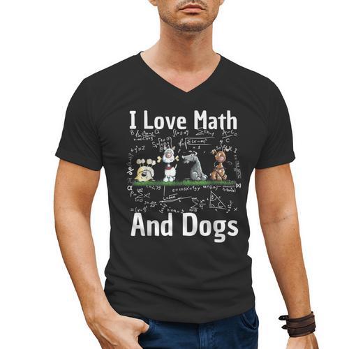 I Love Maths And Dogs Puppy Dog Lover Teacher Student Men's V-Neck T-Shirt - teacherstshirts.com UK