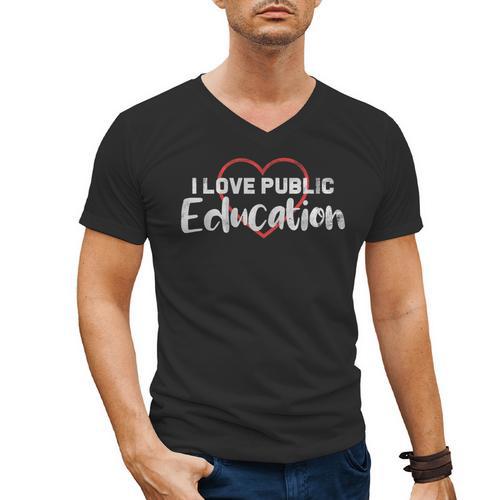I Love Public Education School Student And Teacher Men's V-Neck T-Shirt - teacherstshirts.com