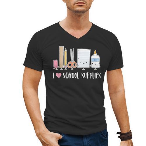 I Love School Supplies Teacher Shirt Men's V-Neck T-Shirt - teacherstshirts.com
